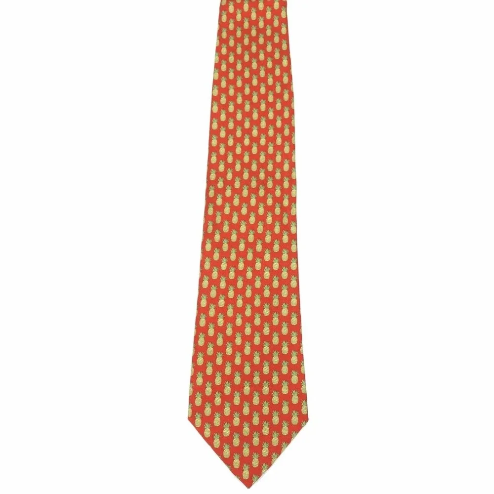 SOUTH BEACH TIES Red Yellow Green Pinneapple Fruit Men's Silk Necktie ITALY 58